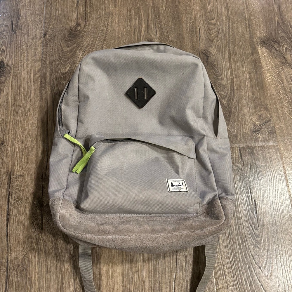 Herschel Supply Company Gray Backpack with Lime Green Accent Leather Bottoom